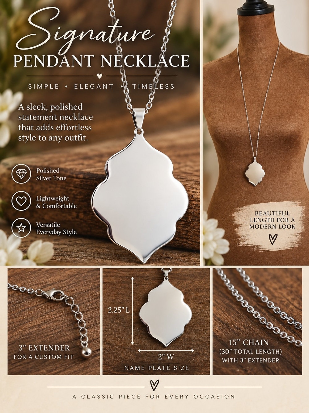 A101. Silver-Tone Pendant Necklace New